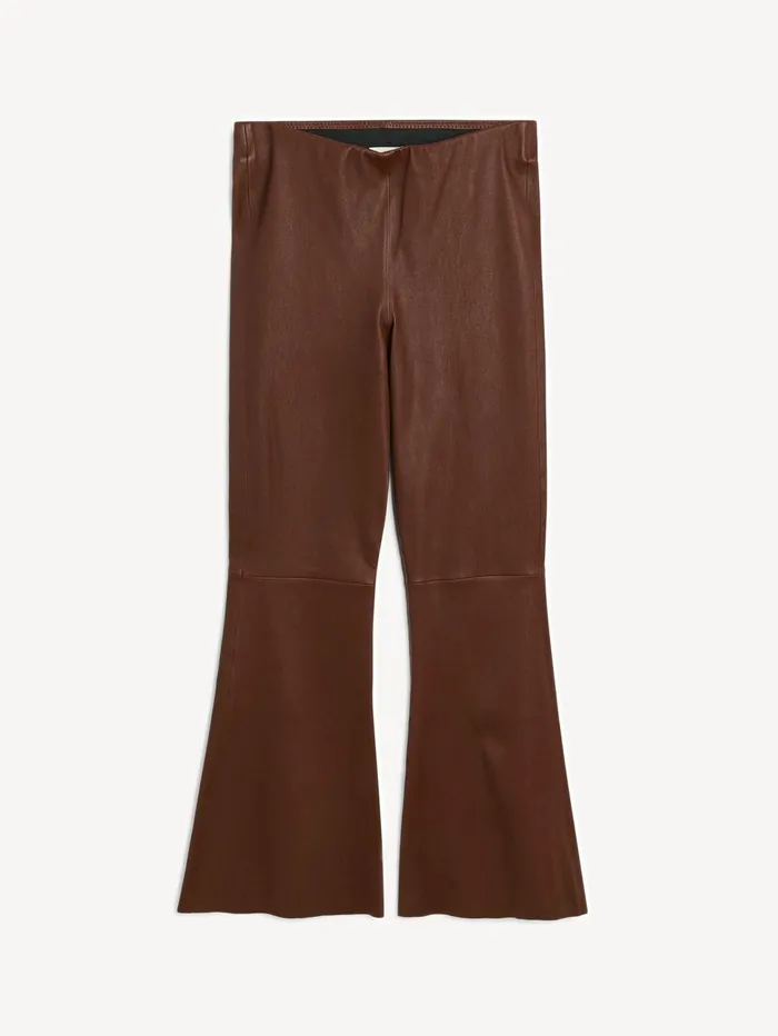 Trousers Women By Malene Birger Evyline Cropped Leather Trousers Chestnut