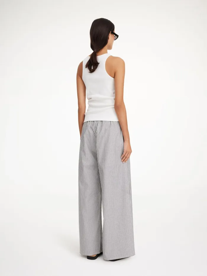 Trousers Women By Malene Birger Pisca Organic Cotton Trousers Navy Stripe
