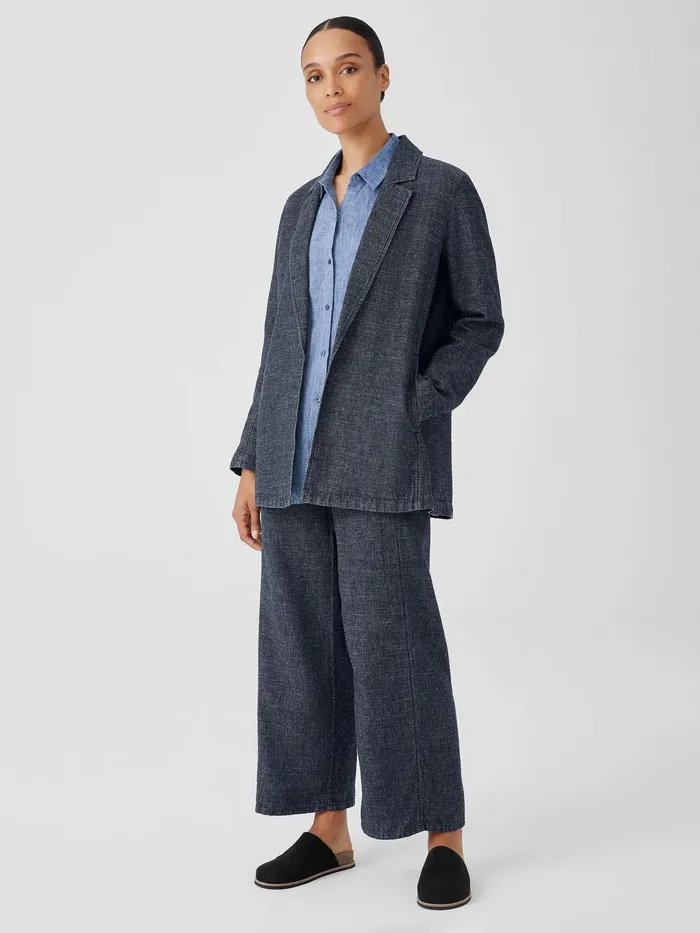 Tweedy Hemp Cotton Long Blazer Denim Women Eileen Fisher Jackets Coats and Vests