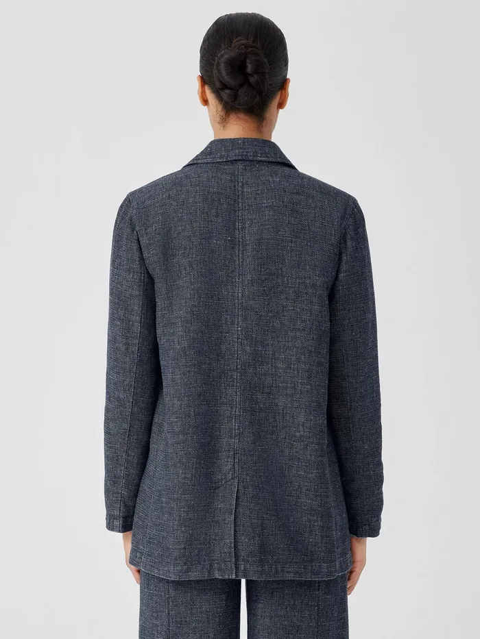 Tweedy Hemp Cotton Long Blazer Denim Women Eileen Fisher Jackets Coats and Vests