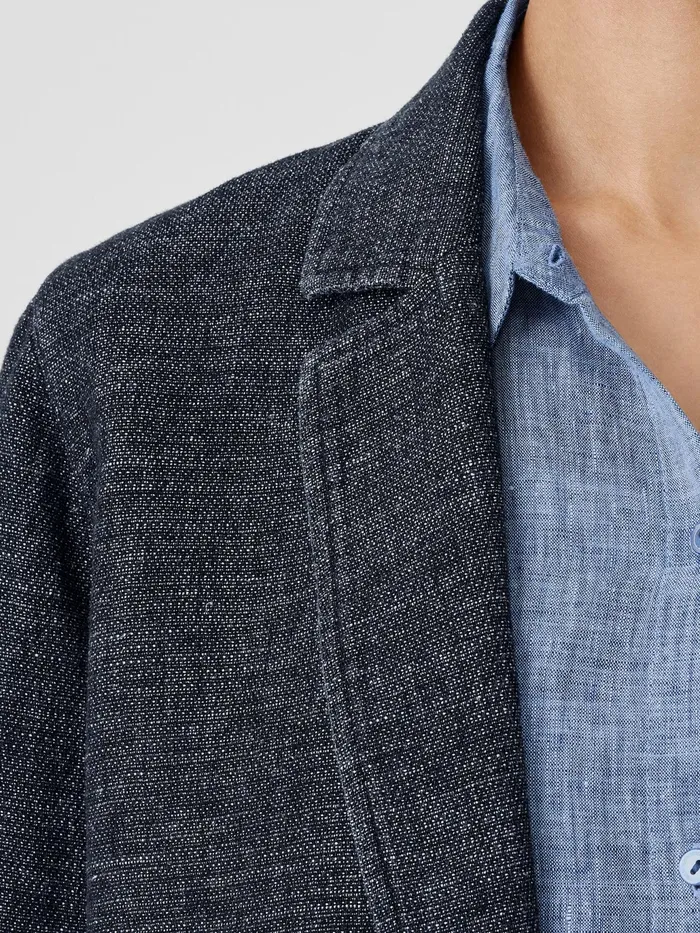 Tweedy Hemp Cotton Long Blazer Denim Women Eileen Fisher Jackets Coats and Vests