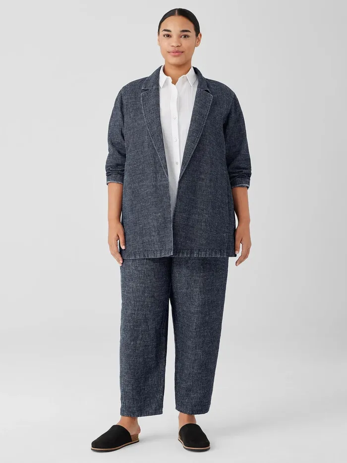 Tweedy Hemp Cotton Long Blazer Denim Women Eileen Fisher Jackets Coats and Vests