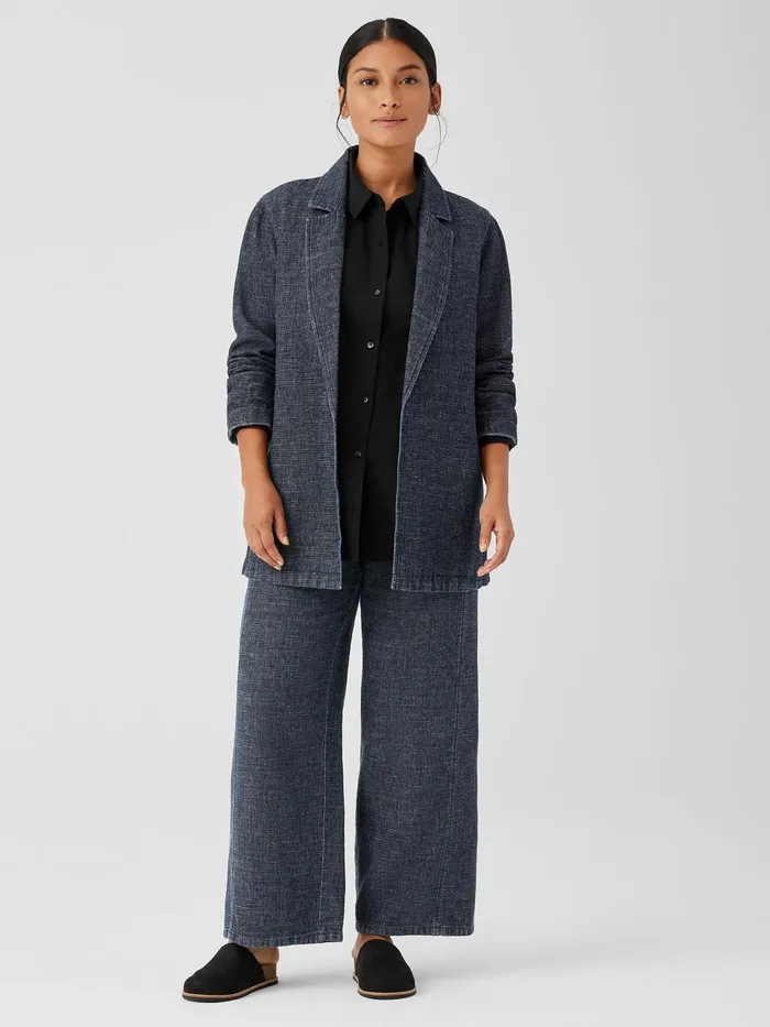 Tweedy Hemp Cotton Long Blazer Denim Women Eileen Fisher Jackets Coats and Vests