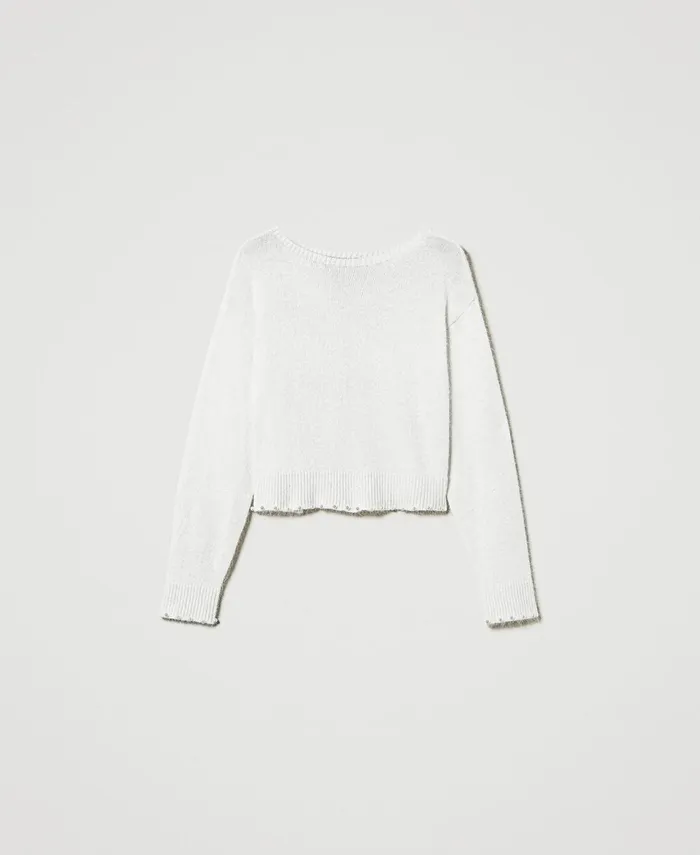 Twinset Angora Blend Cropped Jumper With Pearls White Snow Women Jumpers And Cardigans Twinset Angora Blend Cropped Jumper With Pearls White Snow Women Jumpers And Cardigans