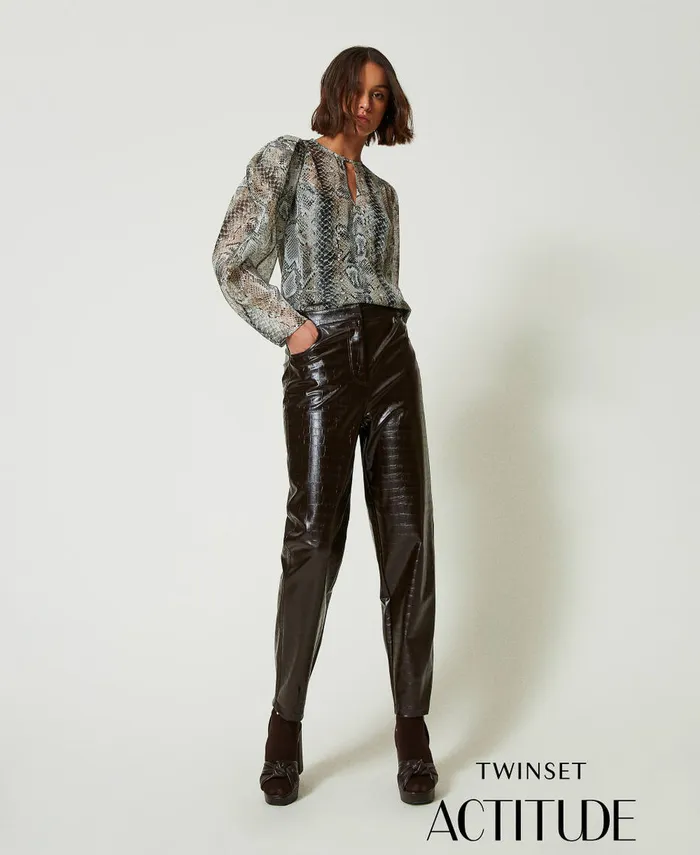 Twinset Animal Print Barrel Fit Trousers Mol Brown Women Suits And Sets