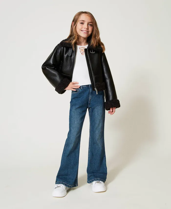 Twinset Bell Bottom Jeans With Five Pockets Denim Mid Blue Girl Trousers And Jeans