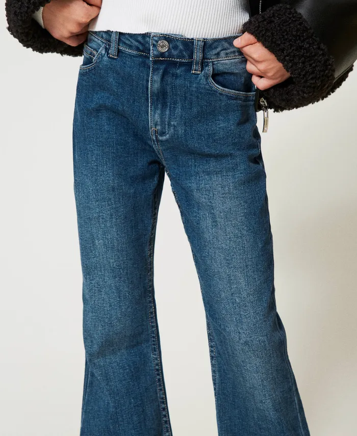 Twinset Bell Bottom Jeans With Five Pockets Denim Mid Blue Girl Trousers And Jeans