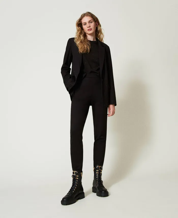 Twinset Cigarette Trousers With Elastic Black Women Suits And Sets