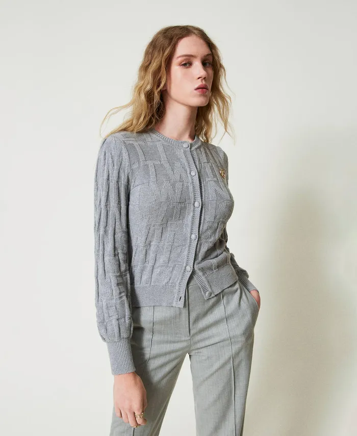 Twinset Cotton And Cashmere Cardigan With Logo Warm Melange Gray Women Jumpers And Cardigans Twinset Cotton And Cashmere Cardigan With Logo Warm Melange Gray Women Jumpers And Cardigans