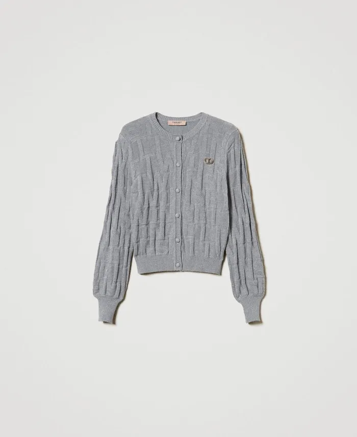 Twinset Cotton And Cashmere Cardigan With Logo Warm Melange Gray Women Jumpers And Cardigans Twinset Cotton And Cashmere Cardigan With Logo Warm Melange Gray Women Jumpers And Cardigans