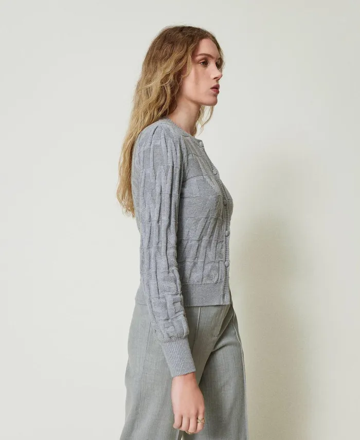 Twinset Cotton And Cashmere Cardigan With Logo Warm Melange Gray Women Jumpers And Cardigans Twinset Cotton And Cashmere Cardigan With Logo Warm Melange Gray Women Jumpers And Cardigans