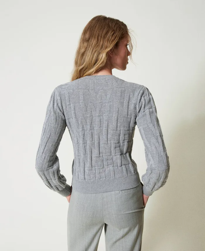 Twinset Cotton And Cashmere Cardigan With Logo Warm Melange Gray Women Jumpers And Cardigans Twinset Cotton And Cashmere Cardigan With Logo Warm Melange Gray Women Jumpers And Cardigans