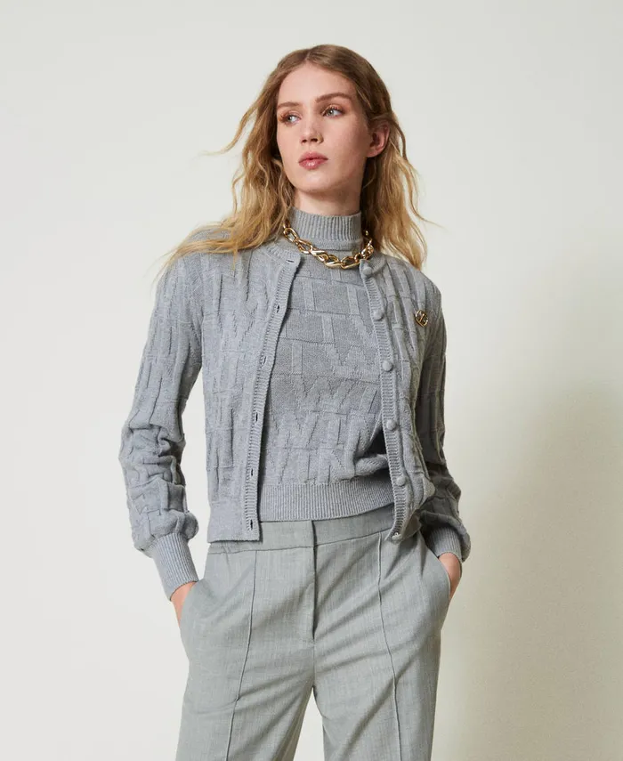 Twinset Cotton And Cashmere Cardigan With Logo Warm Melange Gray Women Jumpers And Cardigans Twinset Cotton And Cashmere Cardigan With Logo Warm Melange Gray Women Jumpers And Cardigans