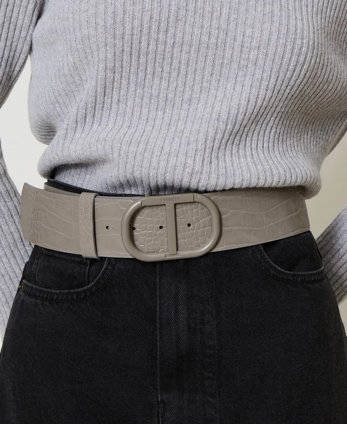 Twinset Croc Print Belt Grey Stone Women Belts Twinset Croc Print Belt Grey Stone Women Belts