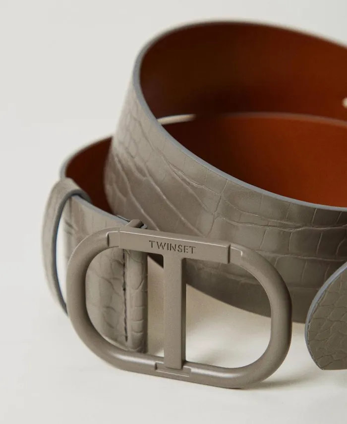 Twinset Croc Print Belt Grey Stone Women Belts Twinset Croc Print Belt Grey Stone Women Belts