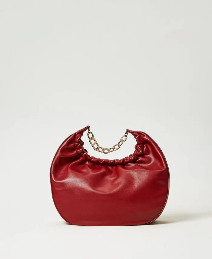 Twinset Croissant Hobo Bag With Gathering And Oval T Pompeiian Red Women Hobo Bags