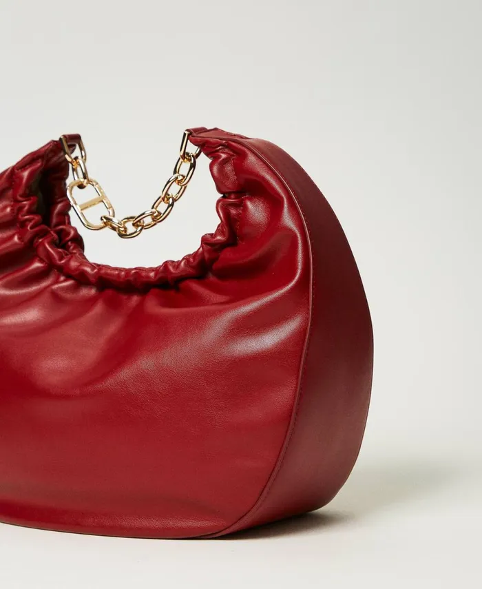 Twinset Croissant Hobo Bag With Gathering And Oval T Pompeiian Red Women Hobo Bags Twinset Croissant Hobo Bag With Gathering And Oval T Pompeiian Red Women Hobo Bags