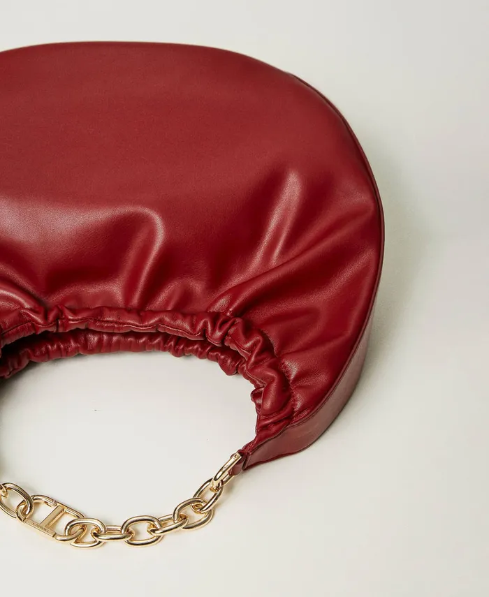 Twinset Croissant Hobo Bag With Gathering And Oval T Pompeiian Red Women Hobo Bags Twinset Croissant Hobo Bag With Gathering And Oval T Pompeiian Red Women Hobo Bags