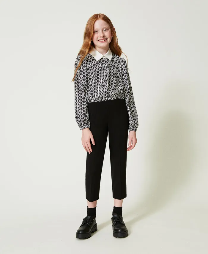 Twinset Flannel Cigarette Trousers Black Girl Trousers And Jeans