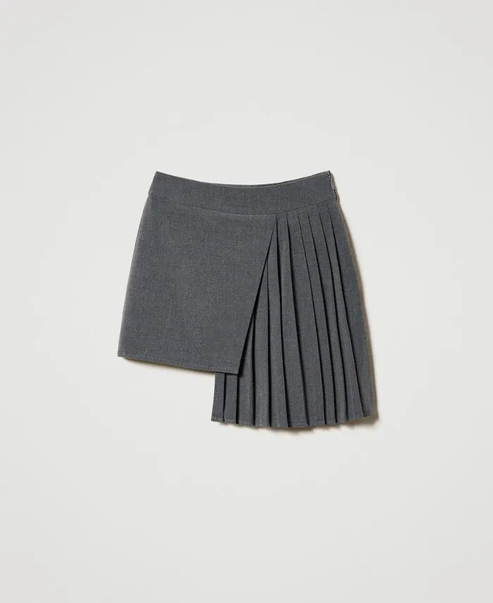 Twinset Flannel Pleated Skirt Mid Melange Grey Girl Skirts Twinset Flannel Pleated Skirt Mid Melange Grey Girl Skirts