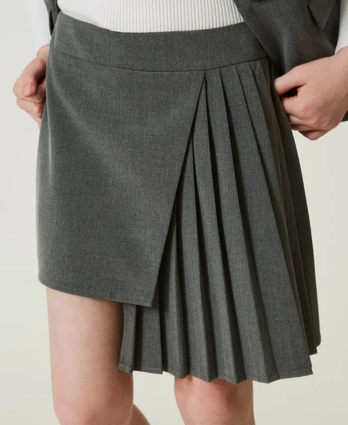 Twinset Flannel Pleated Skirt Mid Melange Grey Girl Skirts Twinset Flannel Pleated Skirt Mid Melange Grey Girl Skirts