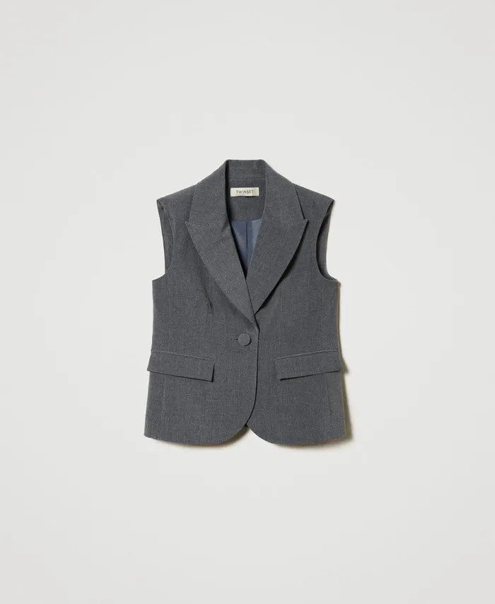 Twinset Flannel SingleBreasted Waistcoat Mid Melange Grey Girl Jackets And Outerwear Twinset Flannel SingleBreasted Waistcoat Mid Melange Grey Girl Jackets And Outerwear