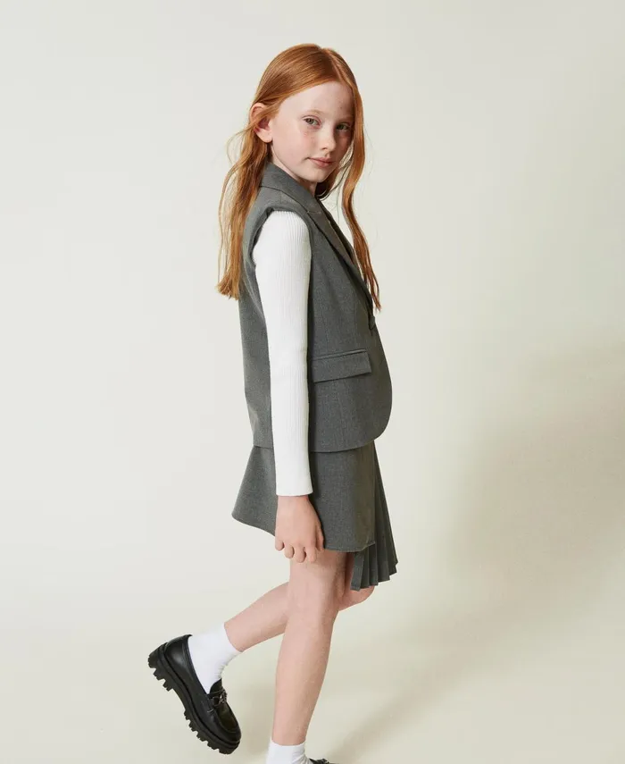 Twinset Flannel SingleBreasted Waistcoat Mid Melange Grey Girl Jackets And Outerwear Twinset Flannel SingleBreasted Waistcoat Mid Melange Grey Girl Jackets And Outerwear
