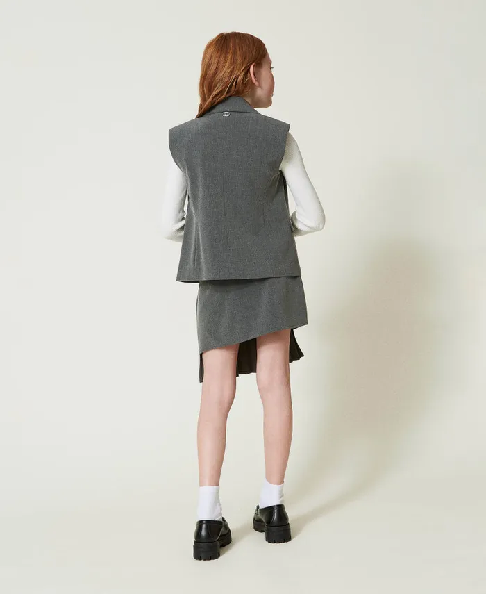 Twinset Flannel SingleBreasted Waistcoat Mid Melange Grey Girl Jackets And Outerwear Twinset Flannel SingleBreasted Waistcoat Mid Melange Grey Girl Jackets And Outerwear