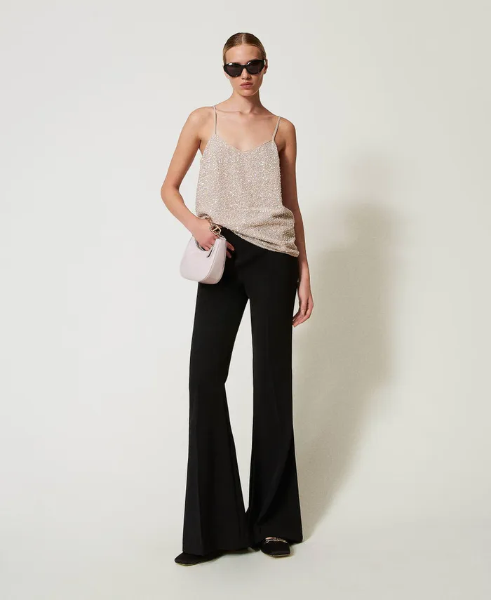 Twinset Fluid Crpe Flared Trousers Black Women Suits And Sets
