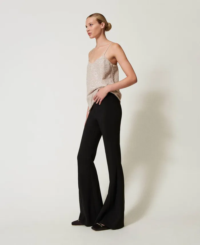 Twinset Fluid Crpe Flared Trousers Black Women Suits And Sets Twinset Fluid Crpe Flared Trousers Black Women Suits And Sets