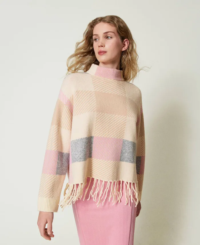 Twinset Jacquard Jumper With Fringes Fuchsia Les Beiges Beige Pepper Silk Jacquard Women Jumpers And Cardigans Twinset Jacquard Jumper With Fringes Fuchsia Les Beiges Beige Pepper Silk Jacquard Women Jumpers And Cardigans