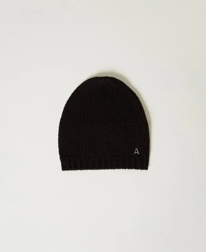 Twinset Jacquard Knit Beanie Black Women Hats