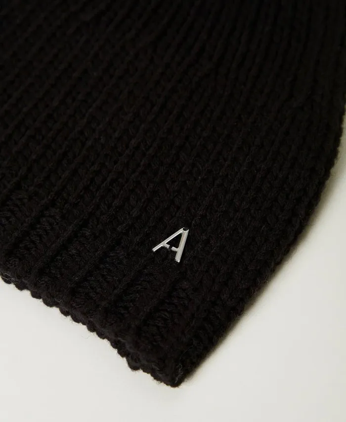 Twinset Jacquard Knit Beanie Black Women Hats Twinset Jacquard Knit Beanie Black Women Hats
