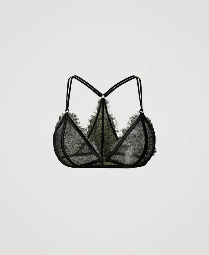 Twinset Lace And Satin Triangle Bra Black Women Underwear And Nightwear Twinset Lace And Satin Triangle Bra Black Women Underwear And Nightwear