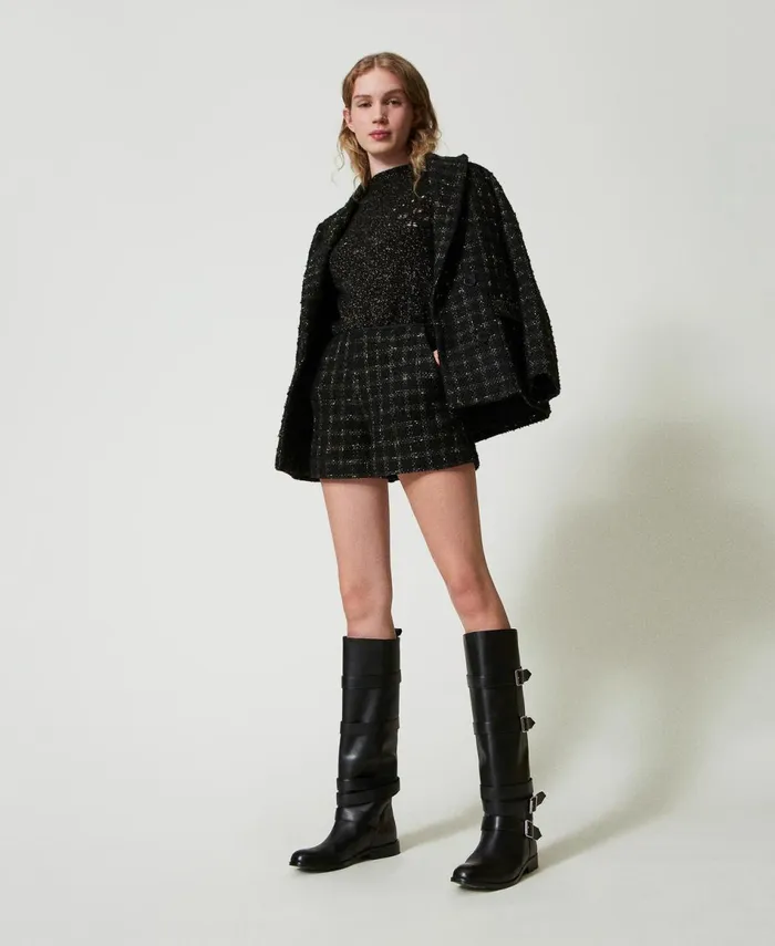 Twinset Leather Boots With Straps Black Women Boots And Ankle Boots Twinset Leather Boots With Straps Black Women Boots And Ankle Boots