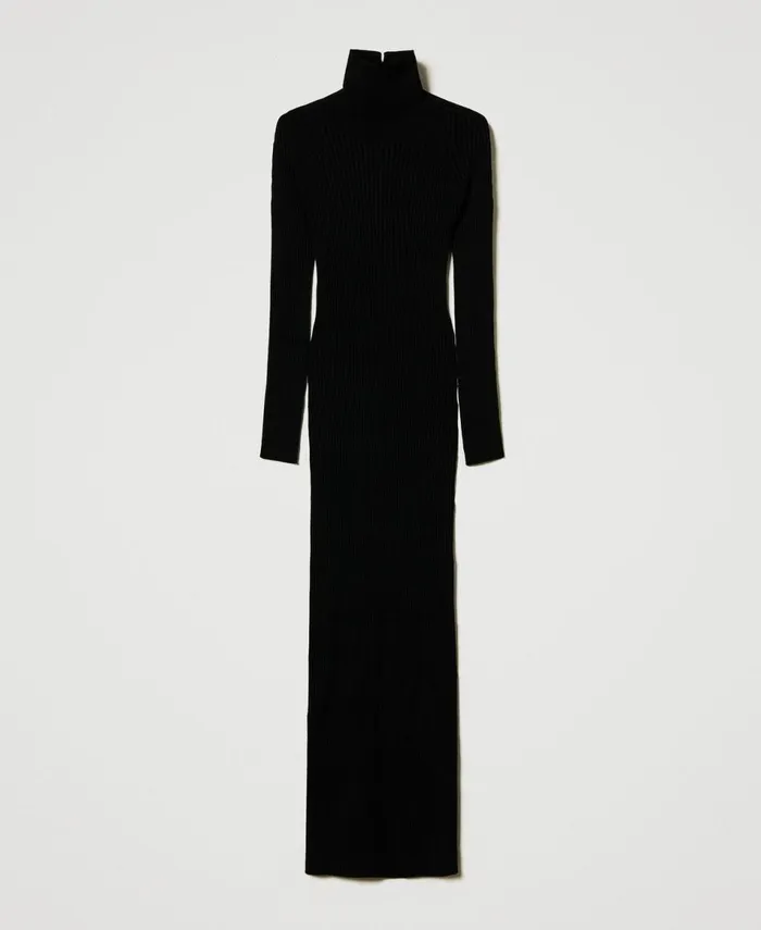 Twinset Long Knit Dress With CutOut Black Women Dresses Twinset Long Knit Dress With CutOut Black Women Dresses