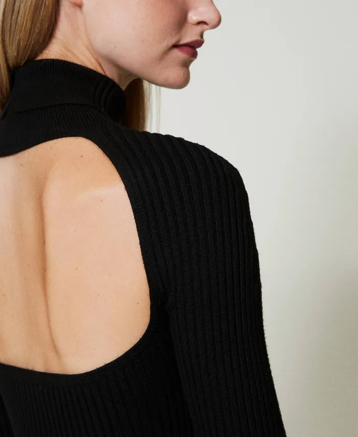 Twinset Long Knit Dress With CutOut Black Women Dresses Twinset Long Knit Dress With CutOut Black Women Dresses