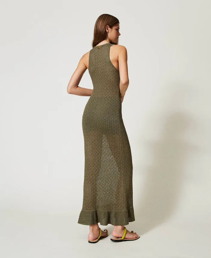 Twinset Long Lurex Knit Mesh Dress Olive Leaf Women Dresses Twinset Long Lurex Knit Mesh Dress Olive Leaf Women Dresses