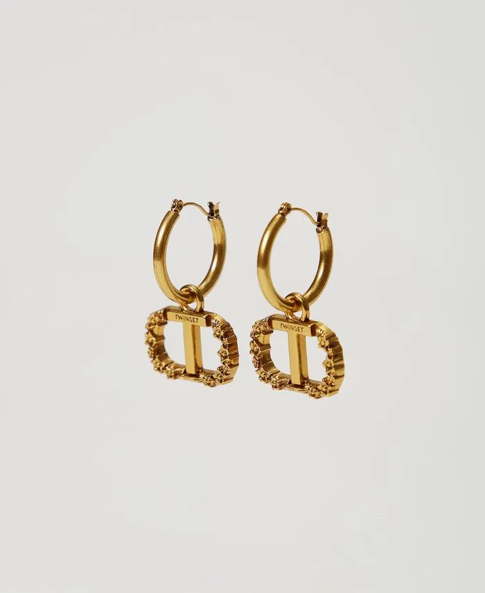 Twinset Loop Earrings With Floral Oval T Light Brass Women Jewellery