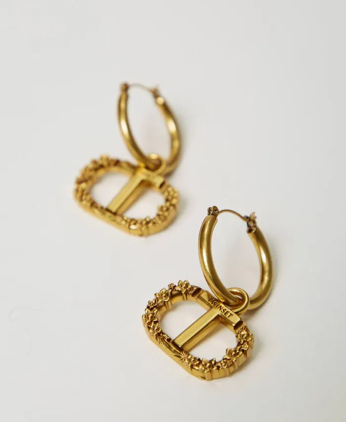 Twinset Loop Earrings With Floral Oval T Light Brass Women Jewellery Twinset Loop Earrings With Floral Oval T Light Brass Women Jewellery