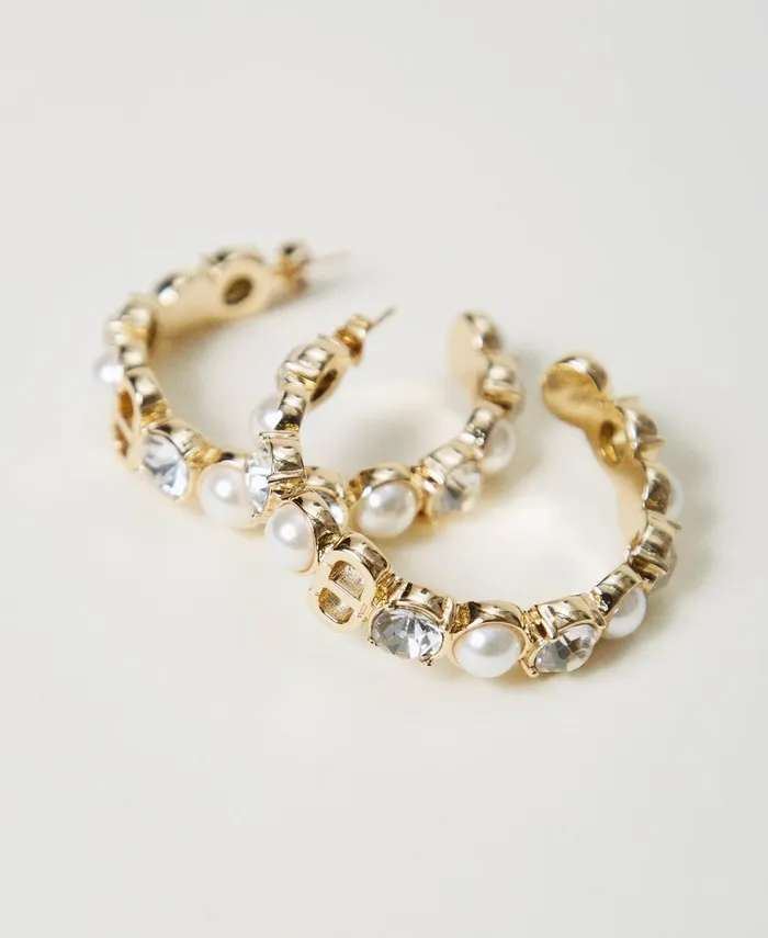 Twinset Loop Earrings With Pearls And Rhinestones New Gold Women Jewellery Twinset Loop Earrings With Pearls And Rhinestones New Gold Women Jewellery