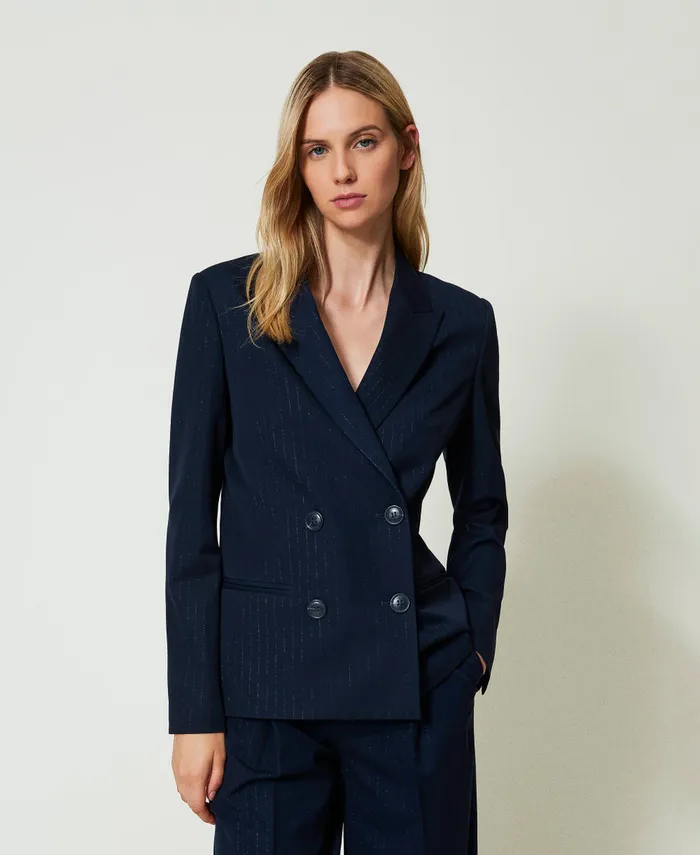 Twinset Lurex Pinstripe Blazer Lurex Pinstripe Indigo Women Suits And Sets