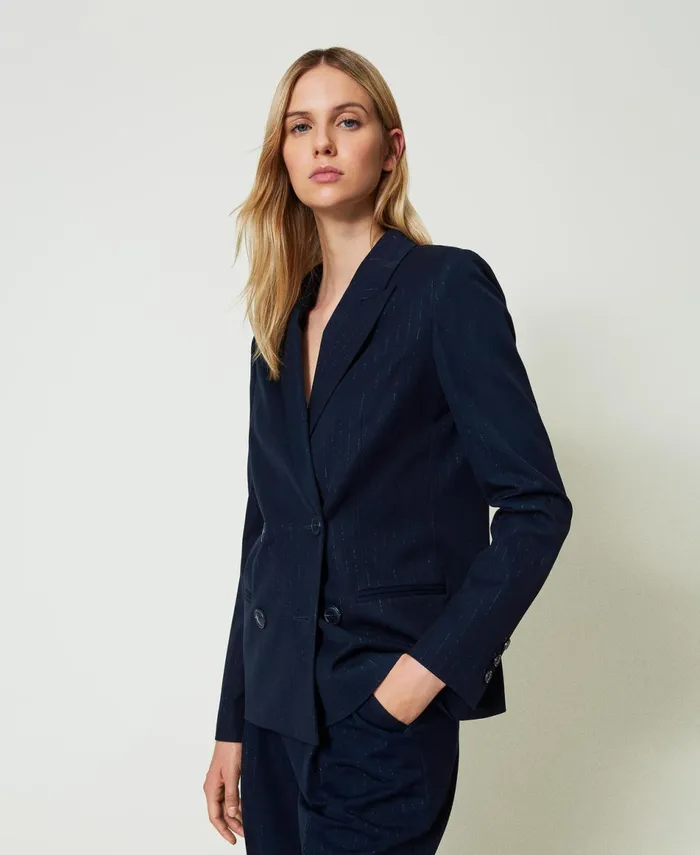 Twinset Lurex Pinstripe Blazer Lurex Pinstripe Indigo Women Suits And Sets Twinset Lurex Pinstripe Blazer Lurex Pinstripe Indigo Women Suits And Sets
