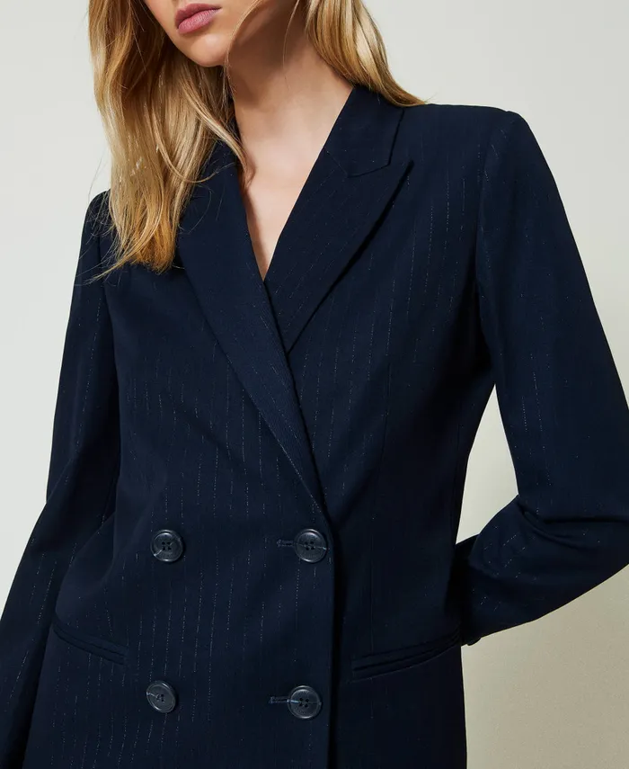 Twinset Lurex Pinstripe Blazer Lurex Pinstripe Indigo Women Suits And Sets Twinset Lurex Pinstripe Blazer Lurex Pinstripe Indigo Women Suits And Sets
