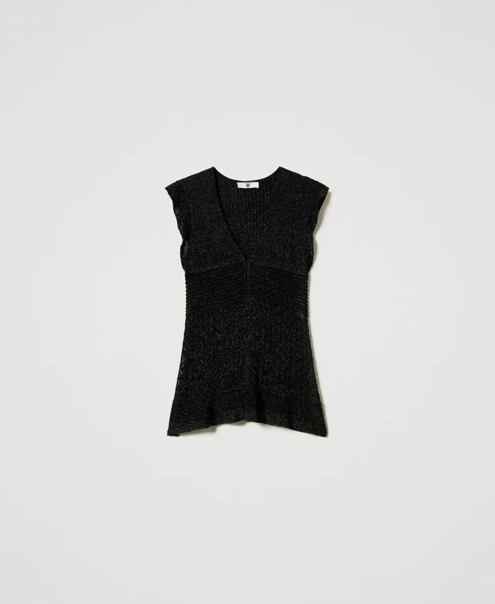 Twinset Lurex Top With Ruffles Black Women TShirts And Tops Twinset Lurex Top With Ruffles Black Women TShirts And Tops