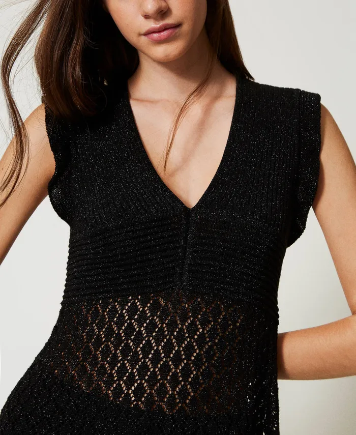 Twinset Lurex Top With Ruffles Black Women TShirts And Tops Twinset Lurex Top With Ruffles Black Women TShirts And Tops