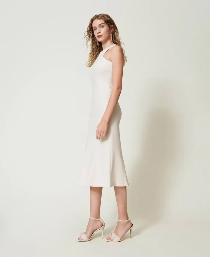 Twinset Midi Dress With Halter Neck Old White Women Dresses Twinset Midi Dress With Halter Neck Old White Women Dresses