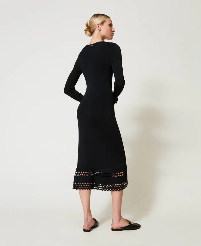 Twinset Midi Knit Dress With Geometric Pattern Black Women Dresses Twinset Midi Knit Dress With Geometric Pattern Black Women Dresses