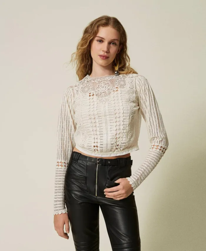 Twinset Muslin Blouse With Lace And Embroideries White Snow Women Blouses And Shirts Twinset Muslin Blouse With Lace And Embroideries White Snow Women Blouses And Shirts