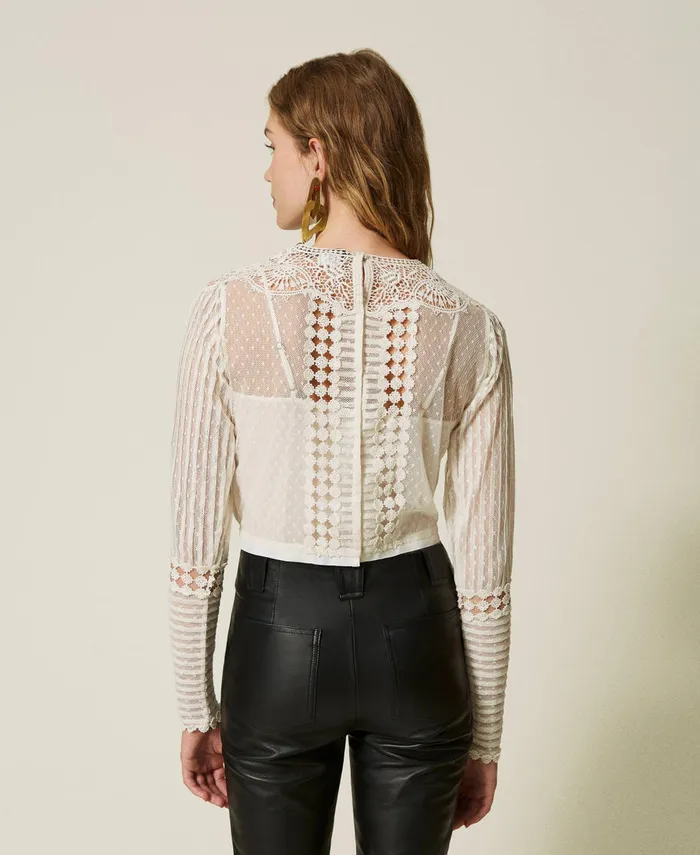 Twinset Muslin Blouse With Lace And Embroideries White Snow Women Blouses And Shirts Twinset Muslin Blouse With Lace And Embroideries White Snow Women Blouses And Shirts